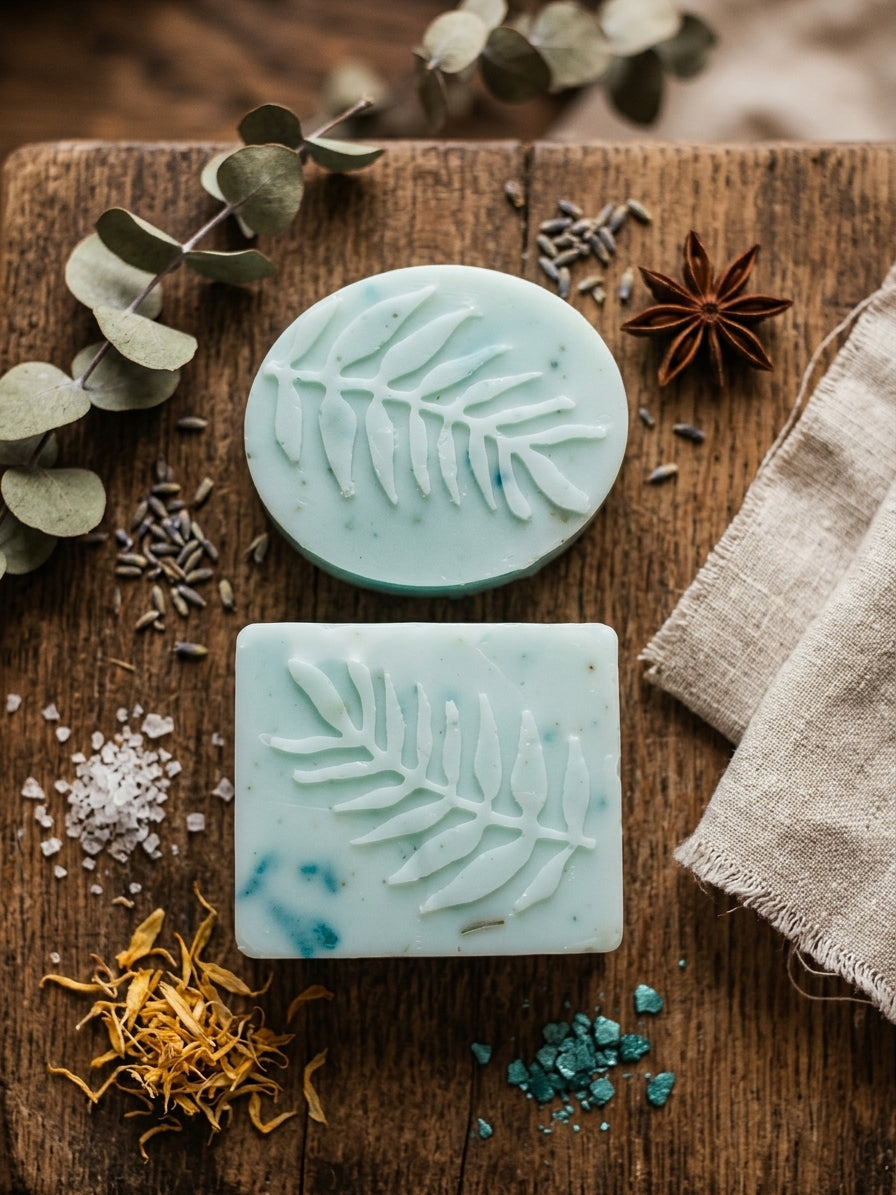 Jabón natural de malva azul – Calmante y suavizante para la piel