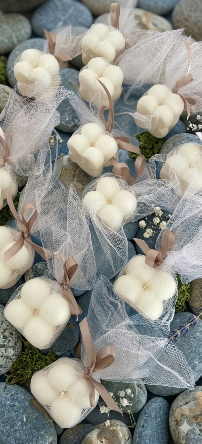 Jabón flor artesanal con tul – Detalle elegante para bodas y eventos