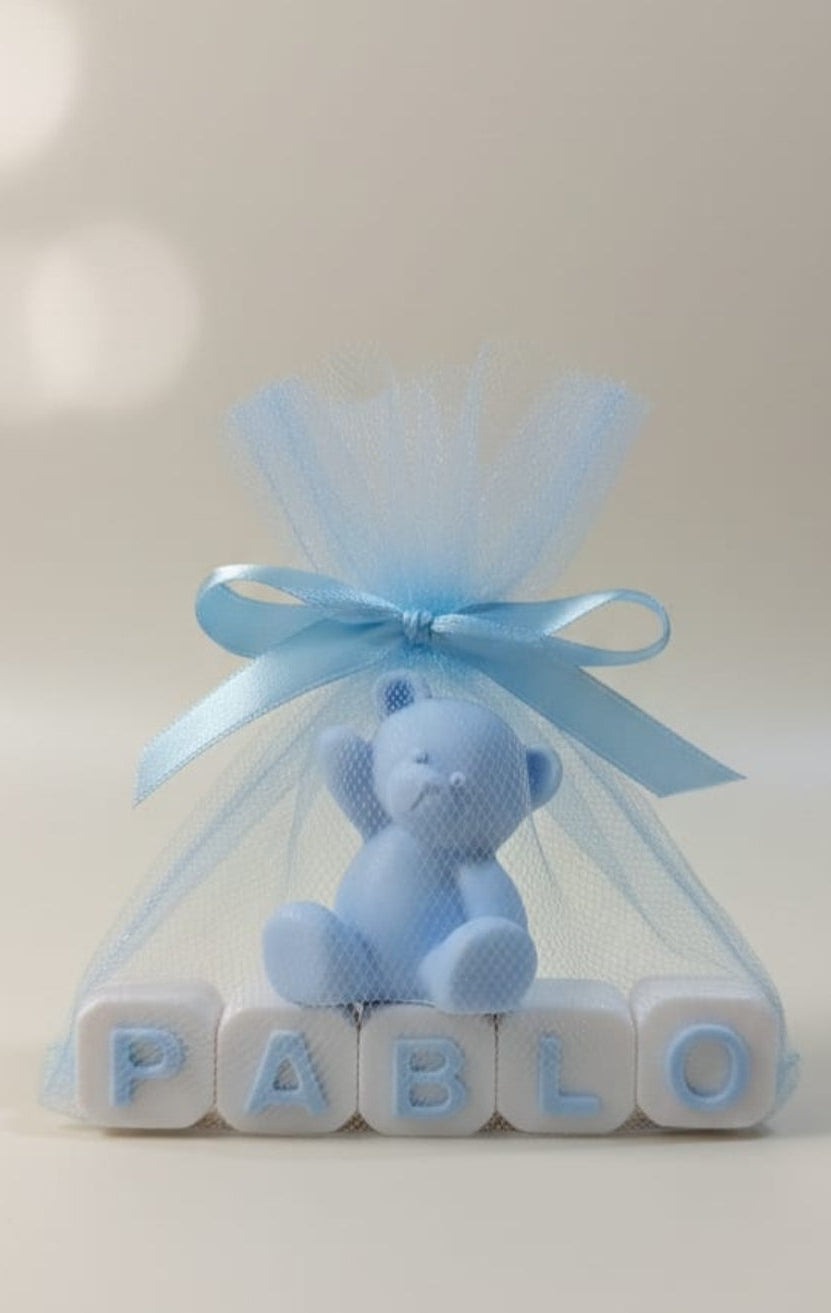 Jabón personalizado con nombre y figura (osito, león…) – Detalle para bautizo y eventos